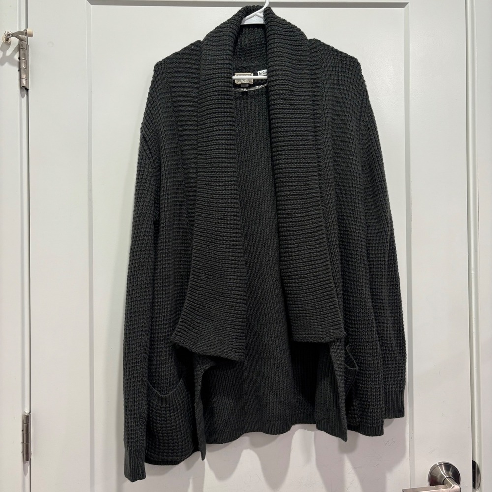 Converse One Star Womens XL Gray Waffle Knit Shawl Collar Open Cardigan Sweater